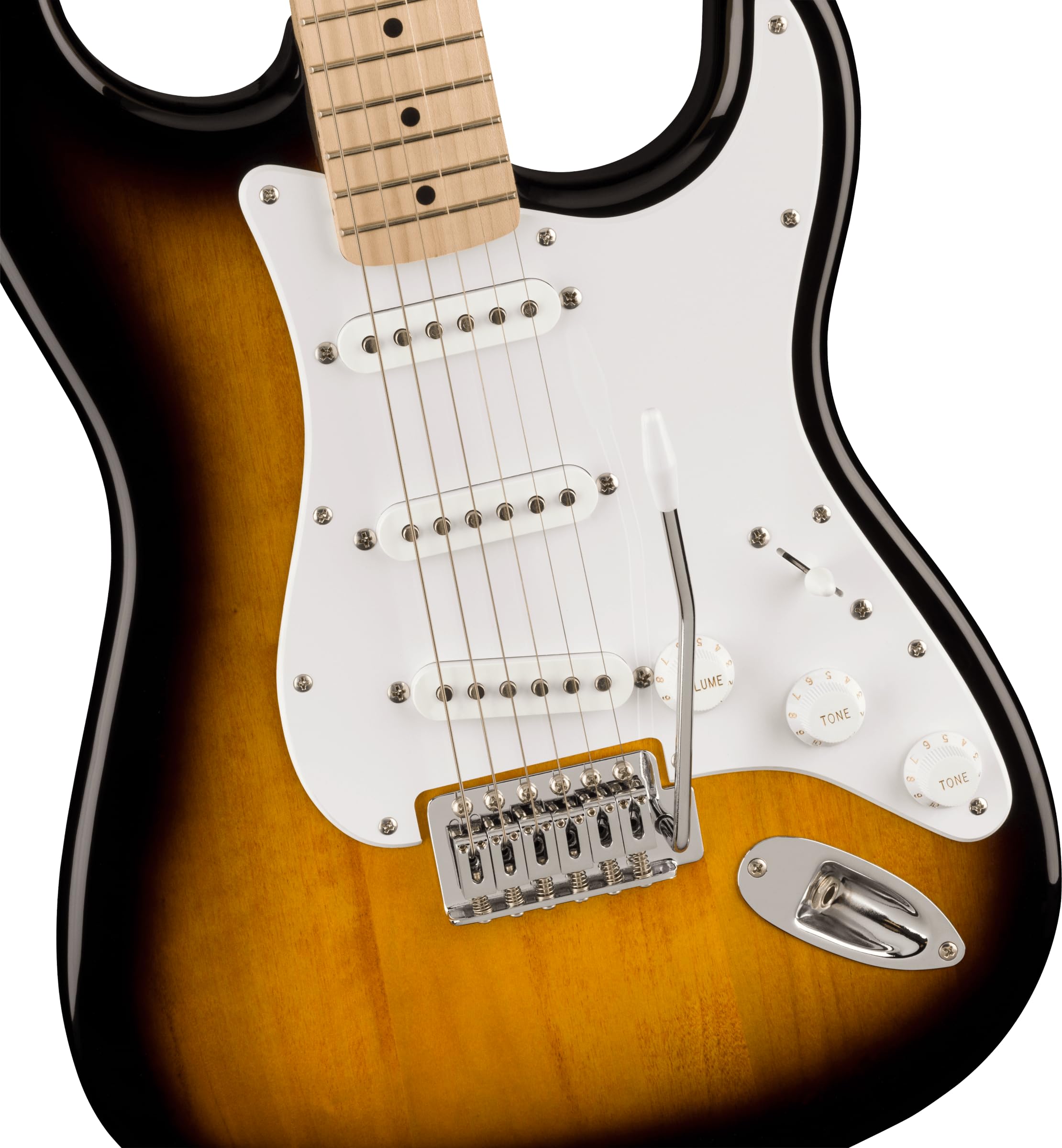 Squier Sonic Stratocaster Electric Guitar, with 2-Year Warranty, 2-Color Sunburst, Maple Fingerboard, White Pickguard